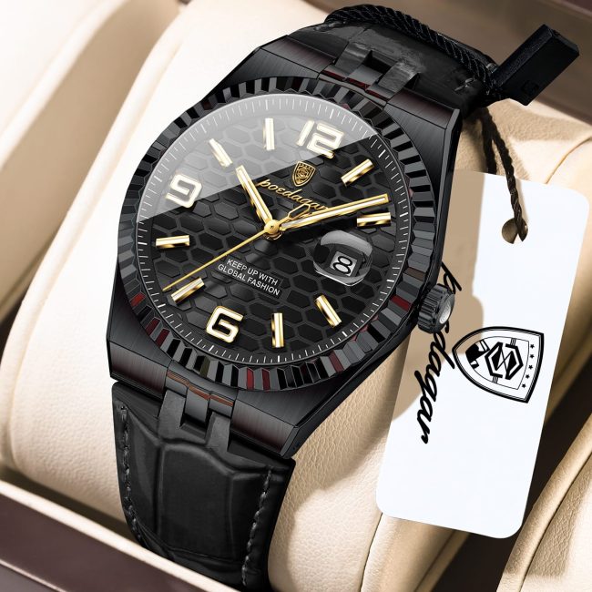 POEDAGAR Men's Black & Gold Luxury Watch