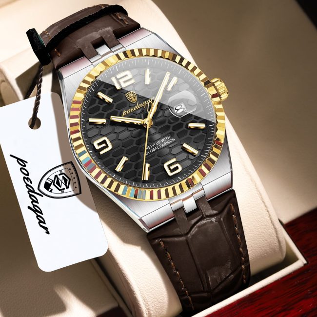 POEDAGAR Men's Black & Gold Luxury Watch
