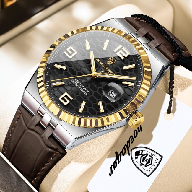 POEDAGAR Men's Black & Gold Luxury Watch
