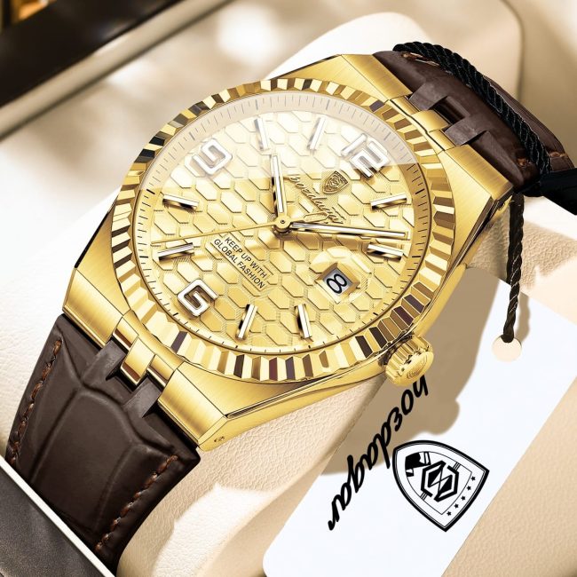 POEDAGAR Men's Black & Gold Luxury Watch