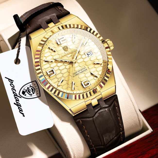 POEDAGAR Men's Black & Gold Luxury Watch