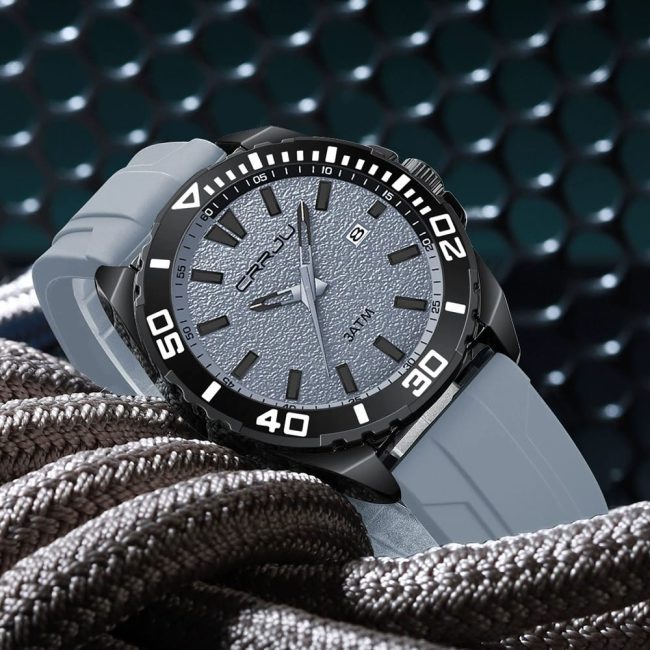 CRRJU Men's Sport Diver-Style Watch – Green & Black