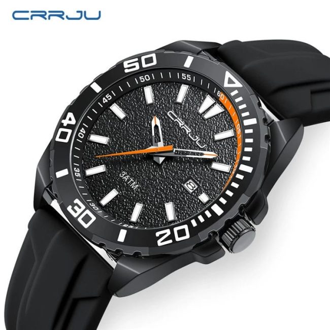 CRRJU Men's Sport Diver-Style Watch – Green & Black