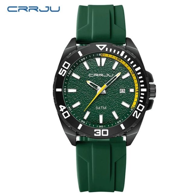 CRRJU Men's Sport Diver-Style Watch – Green & Black