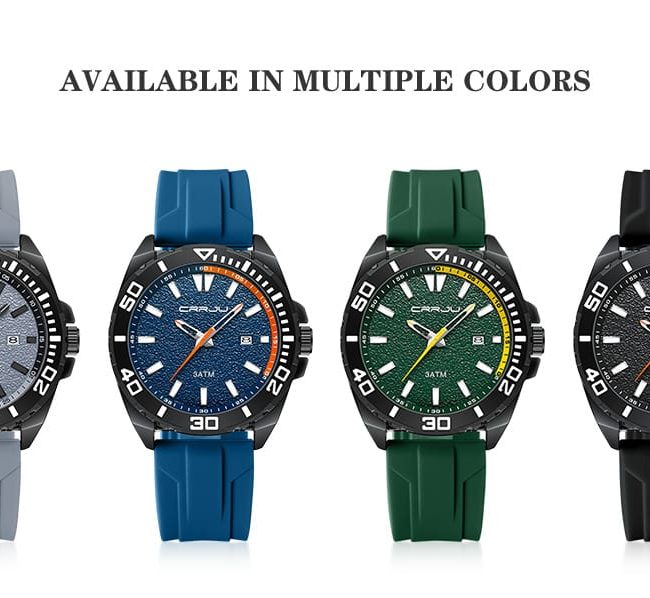 CRRJU Men's Sport Diver-Style Watch – Green & Black
