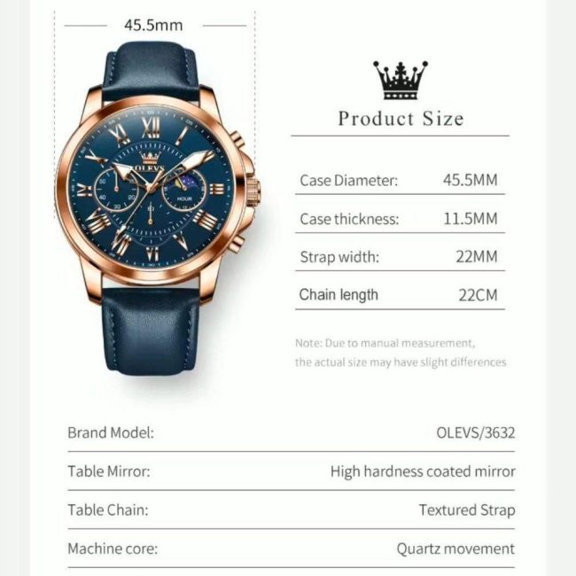 OLEVS Men's Luxury Moon Phase Chronograph Watch
