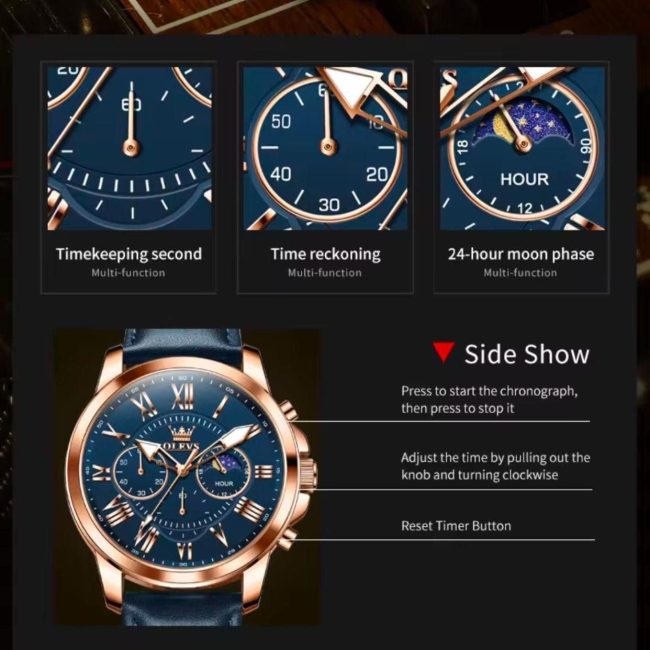 OLEVS Men's Luxury Moon Phase Chronograph Watch
