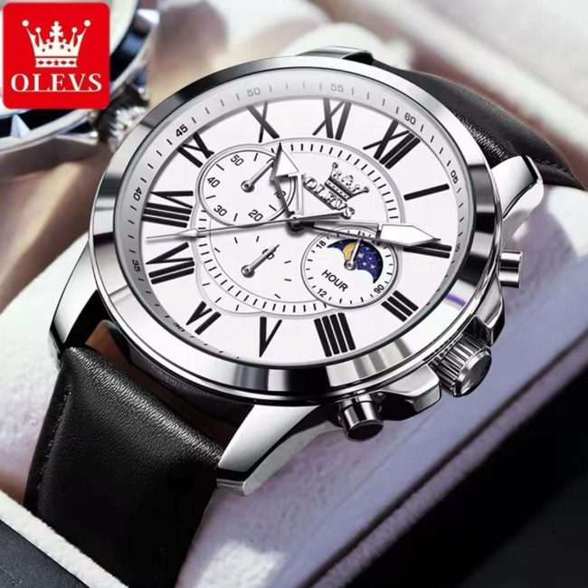 OLEVS Men's Luxury Moon Phase Chronograph Watch