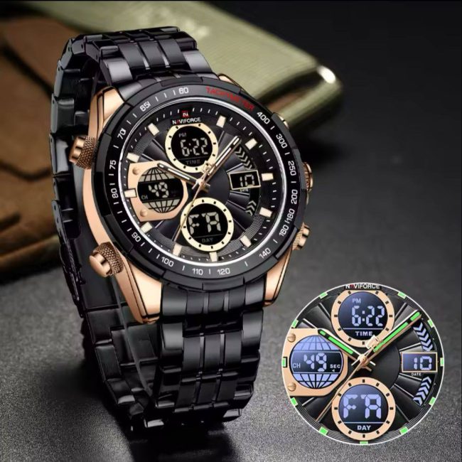 NAVIFORCE 9197 Men's Dual Time Stainless Steel Watch