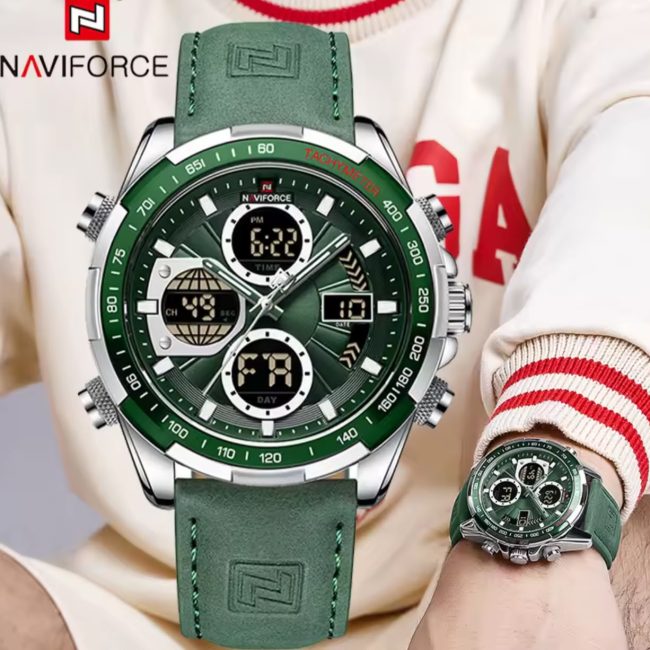NAVIFORCE 9197 Men's Dual Time Leather Watch