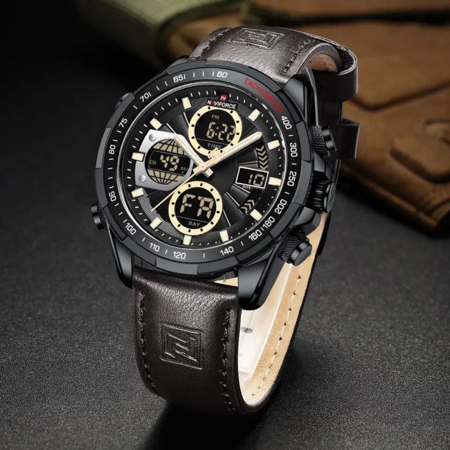 NAVIFORCE 9197 Men's Dual Time Leather Watch